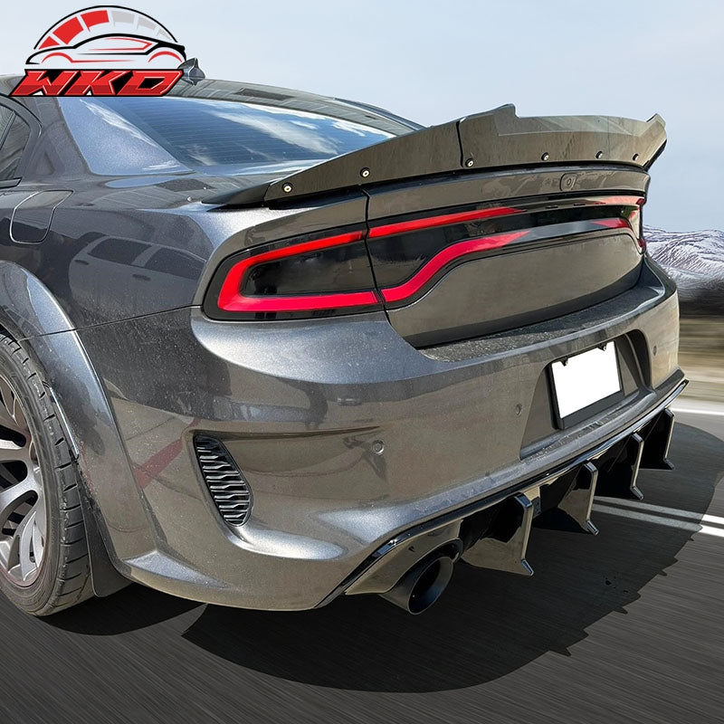Fits 20-23 Dodge Charger Widebody IKON V3 Style Gloss Black Rear Diffuser 2PCS