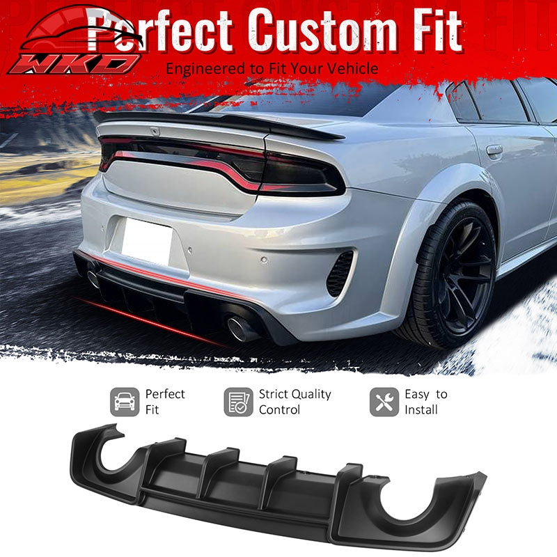 Fits 20-23 Dodge Charger Widebody IKON V4 Style Rear Bumper Diffuser Matte Black