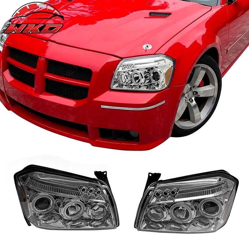 Fits 05-07 Dodge Magnum Front Bumper Head Lights Chrome Housing Blue Projector