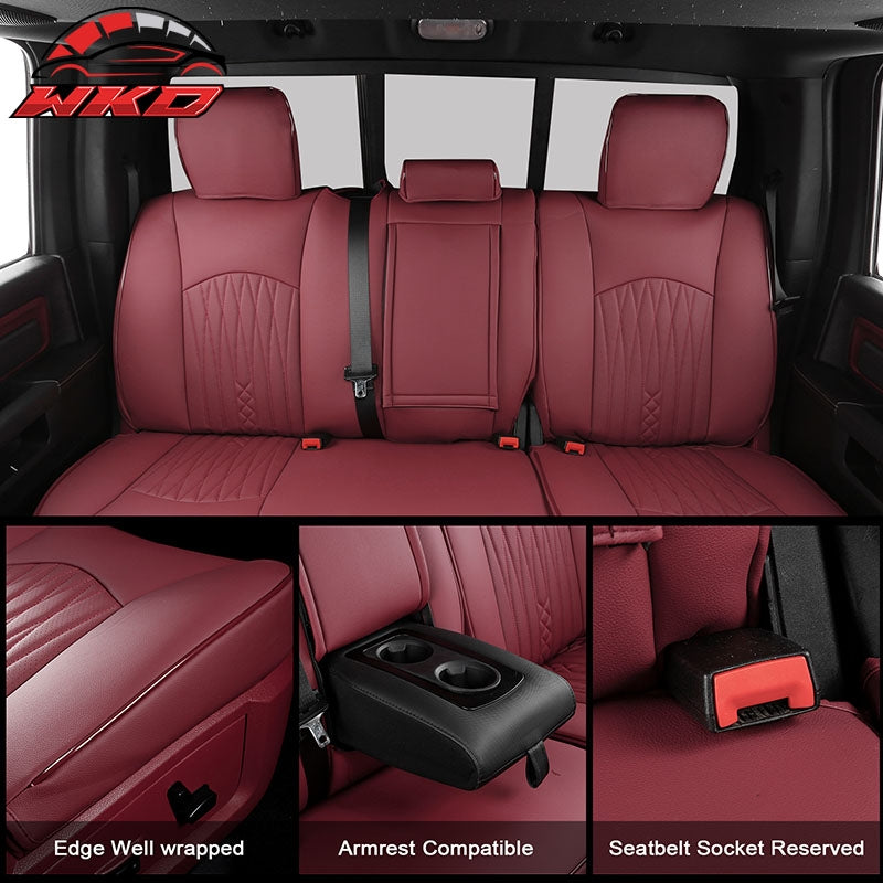 Fits 13-25 Dodge Ram 1500 13-26 2500 3500 Seat Covers Protector Full Set Red