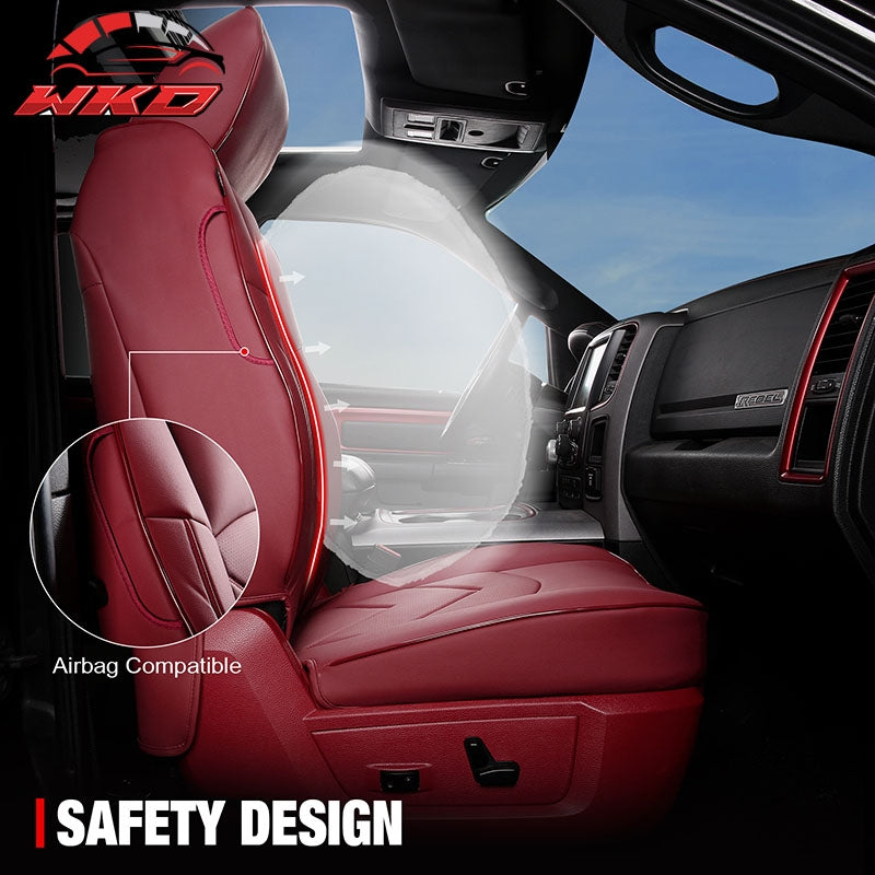 Fits 19-26 Dodge Ram 1500 Crew Cab Pickup Front Row Seat Covers Red Protector