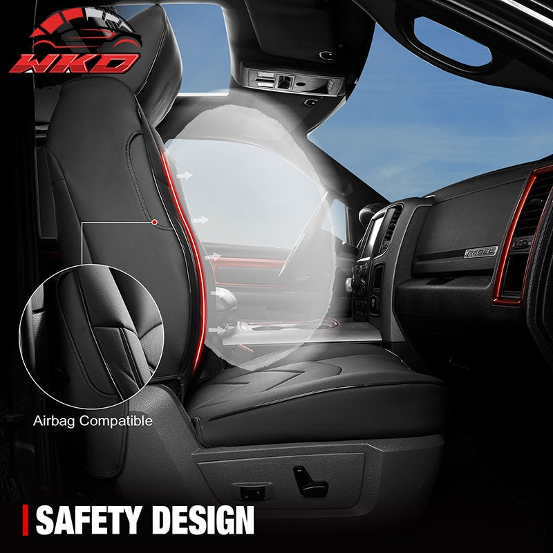 Fits 19-26 Dodge Ram 1500 Crew Cab Pickup Front Row Seat Covers Black Protector