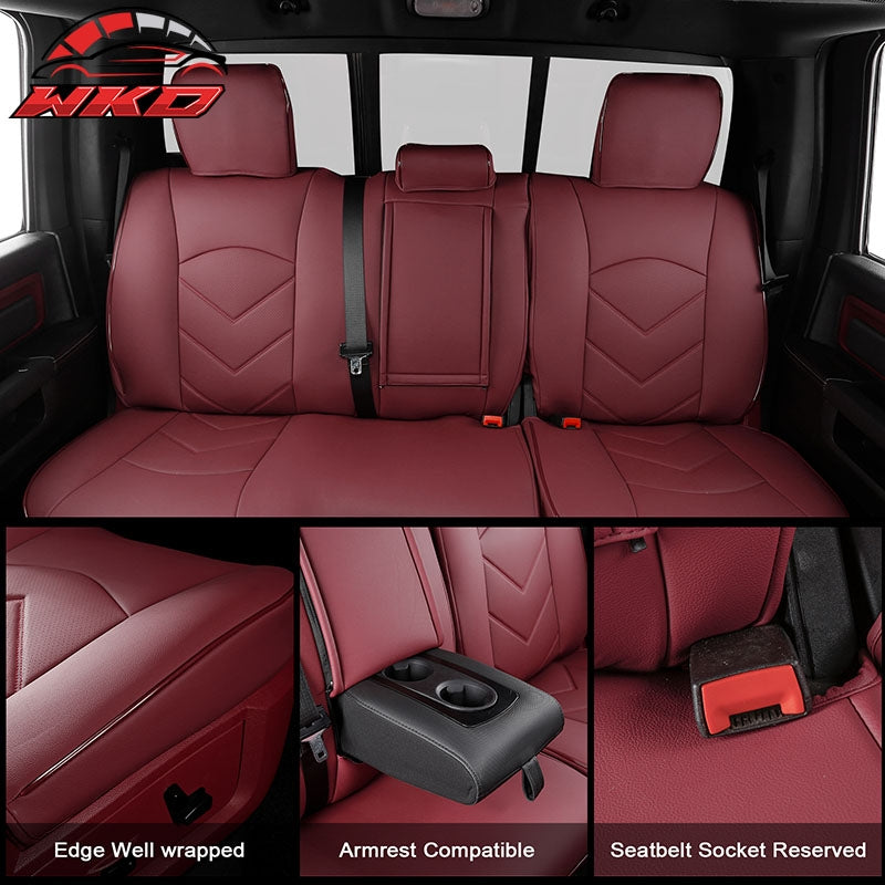 Fits 19-26 Dodge Ram 1500 Crew Cab Pickup Seat Covers Full Set Red Protector
