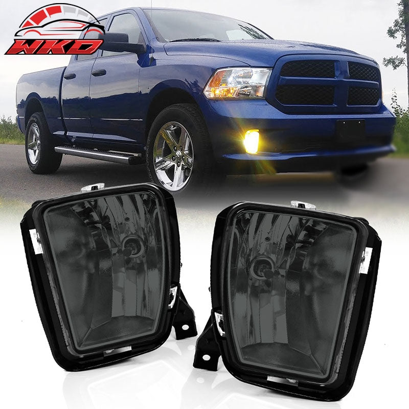 Fits 13-24 Dodge Ram 1500 2PC Front Bumper Fog Lights Smoked Driving Lamp W/Bulb