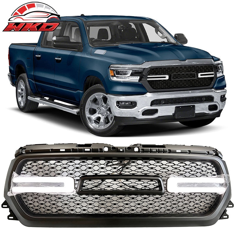 Wholesale 19-24 Dodge Ram 1500 Front Bumper Hood Mesh Grille W/ White LED Matte Black
