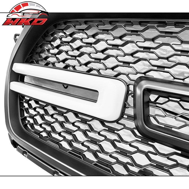 Fits 19-24 Dodge Ram 1500 Front Bumper Hood Mesh Grille W/ White LED Matte Black