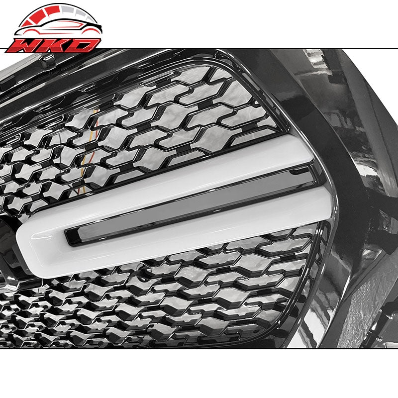 Fits 19-24 Dodge Ram 1500 Front Bumper Upper Mesh Grille W/White LED Gloss Black