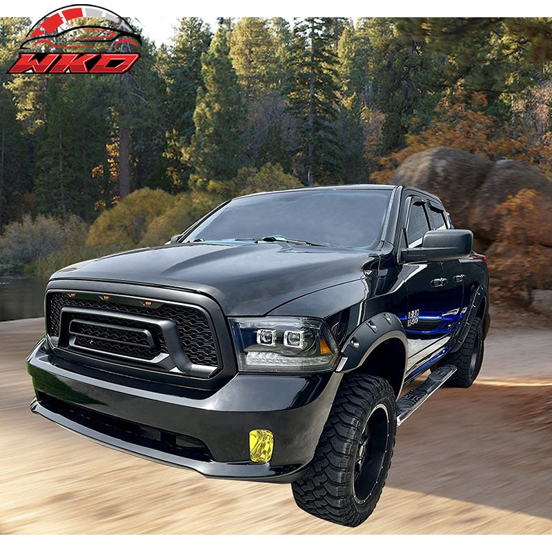 Wholesale 13-24 Dodge Ram 1500 Rebel Style Front Bumper Hood Mesh Grille Matte Black - Wikond Auto