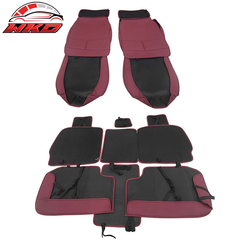 For 09-23 Dodge Ram 1500 2500 3500 Red Seat Covers PU Leather 5-Seats Bench Pad