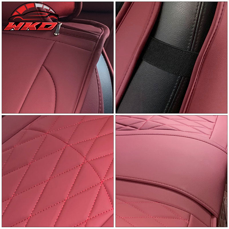 For 09-23 Dodge Ram 1500 2500 3500 Red Seat Covers PU Leather 5-Seats Bench Pad