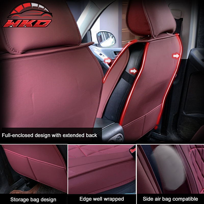 For 09-23 Dodge Ram 1500 2500 3500 Red Seat Covers PU Leather 5-Seats Bench Pad