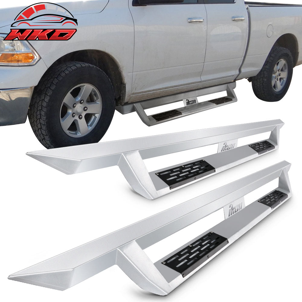 Fits 09-23 Ram 1500 10-18 2500 3500 Quad Cab IKON V1 Style Running Boards Silver