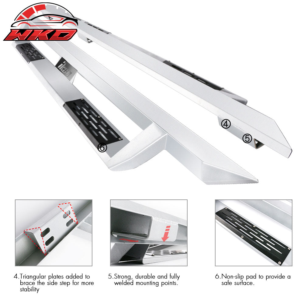 Fits 09-23 Ram 1500 10-18 2500 3500 Quad Cab IKON V1 Style Running Boards Silver