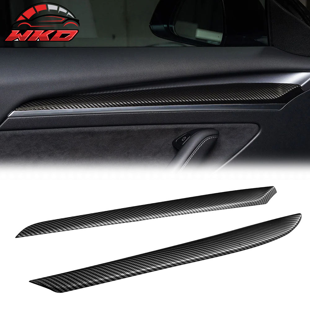 For 21-23 Tesla Model 3 23 Y Front Door Panel Trim Matte Carbon Fiber Print 2PCS