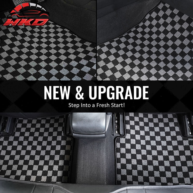 06-11 E90 3 Series 4DR Floor Mats Carpets Checkered Black Gray Plaid FOR: (BMW)