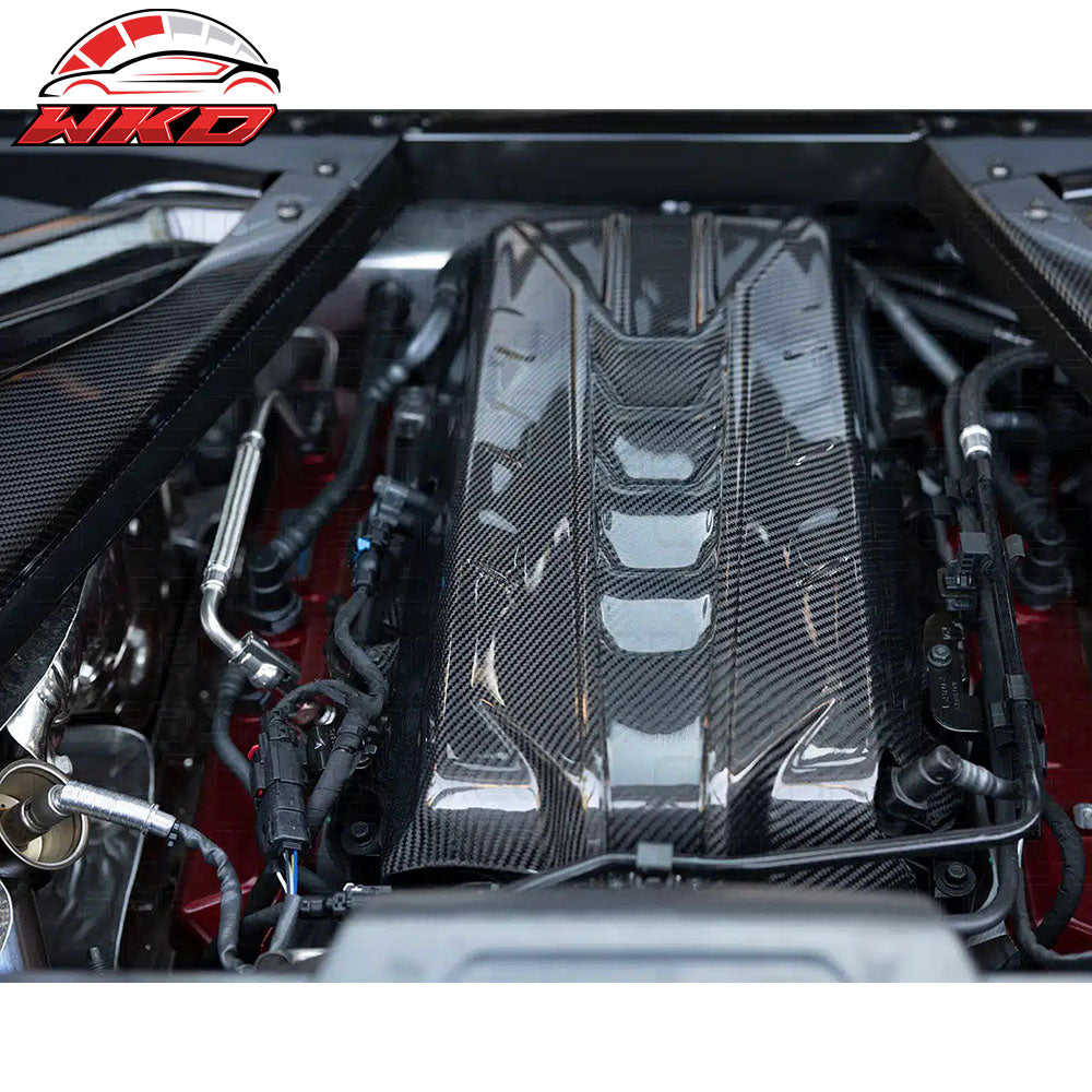 Dry Carbon Fiber Fits 20-25 Chevy Corvette C8 6.2L LT2 Engine Cover Gloss Black