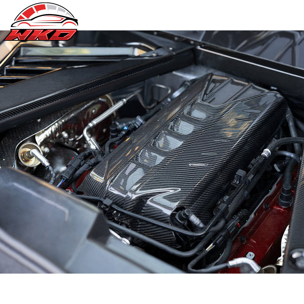 Dry Carbon Fiber Fits 20-25 Chevy Corvette C8 6.2L LT2 Engine Cover Gloss Black