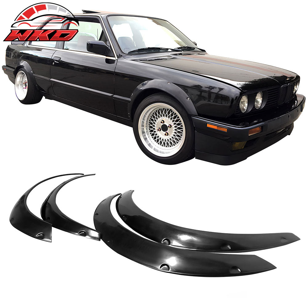 Fits 84-92 BMW E30 3-Series Coupe MDP Style Fender Flares Sanded Wheel Covers PU