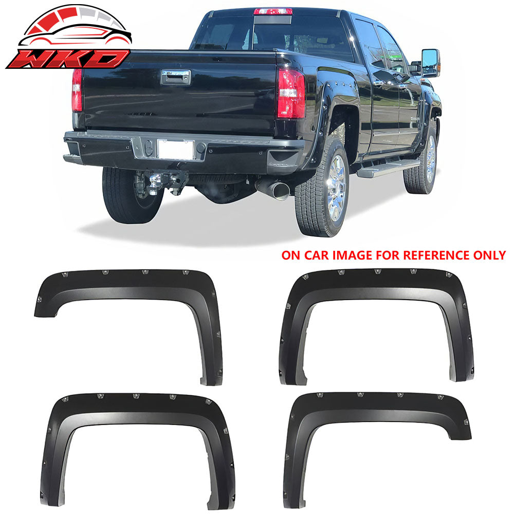 Fits 16-18 GMC Sierra 2500 HD Pocket Rivet Style Fender Flares Smooth Black