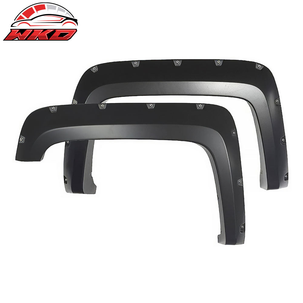Fits 16-18 GMC Sierra 2500 HD Pocket Rivet Style Fender Flares Smooth Black