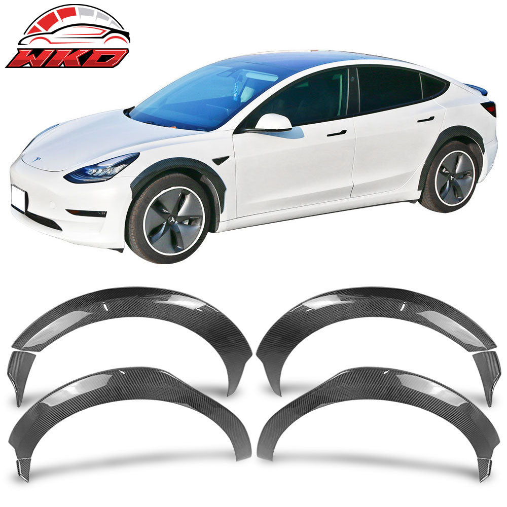 Fits 17-23 Tesla Model 3 Fender Flares Wheel Strip Trim Carbon Fiber 8PC