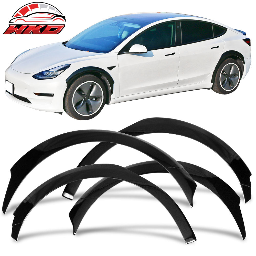 Fits 17-23 Tesla Model 3 Fender Flares Wheel Strip Trim Gloss Black 8PC - FRP