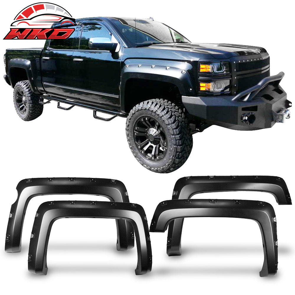 Fits 14-18 Silverado Short Bed Fleetside Pocket Rivet Fender Flares PP Smooth