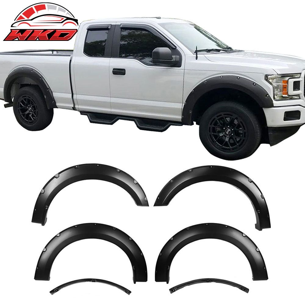 Fits 18-19 Ford F150 Offroad Pocket Style Fender Flares 4PC Smooth Black - PP