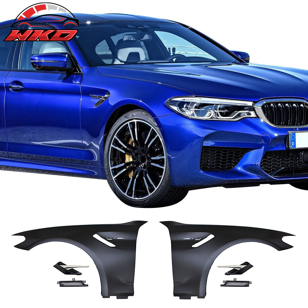 Fits 17-20 BMW 5-Series G30 G31 Metal Fenders W/ Chrome Side Marker