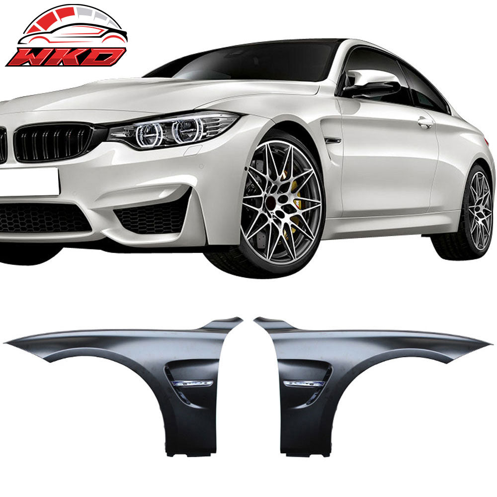 Fits 12-18 F30 M3 M4 Style Metal Fenders + Chrome Side Vent Unpainted