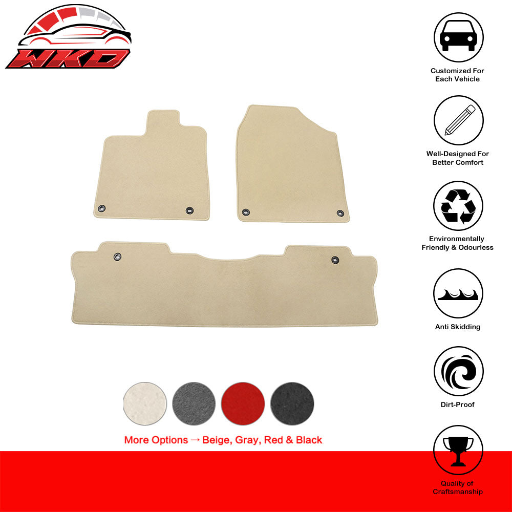 For 17-25 Honda Ridgeline Anti-Slip Front Rear Floor Mat Carpet Nylon 3PCS Beige