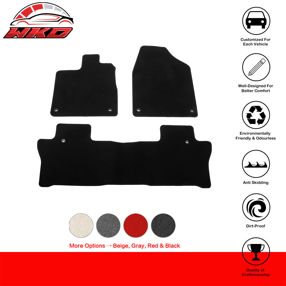 Fits 19-24 Honda Passport & 16-22 Pilot Anti-Slip Floor Mats Nylon 3PCS - Black