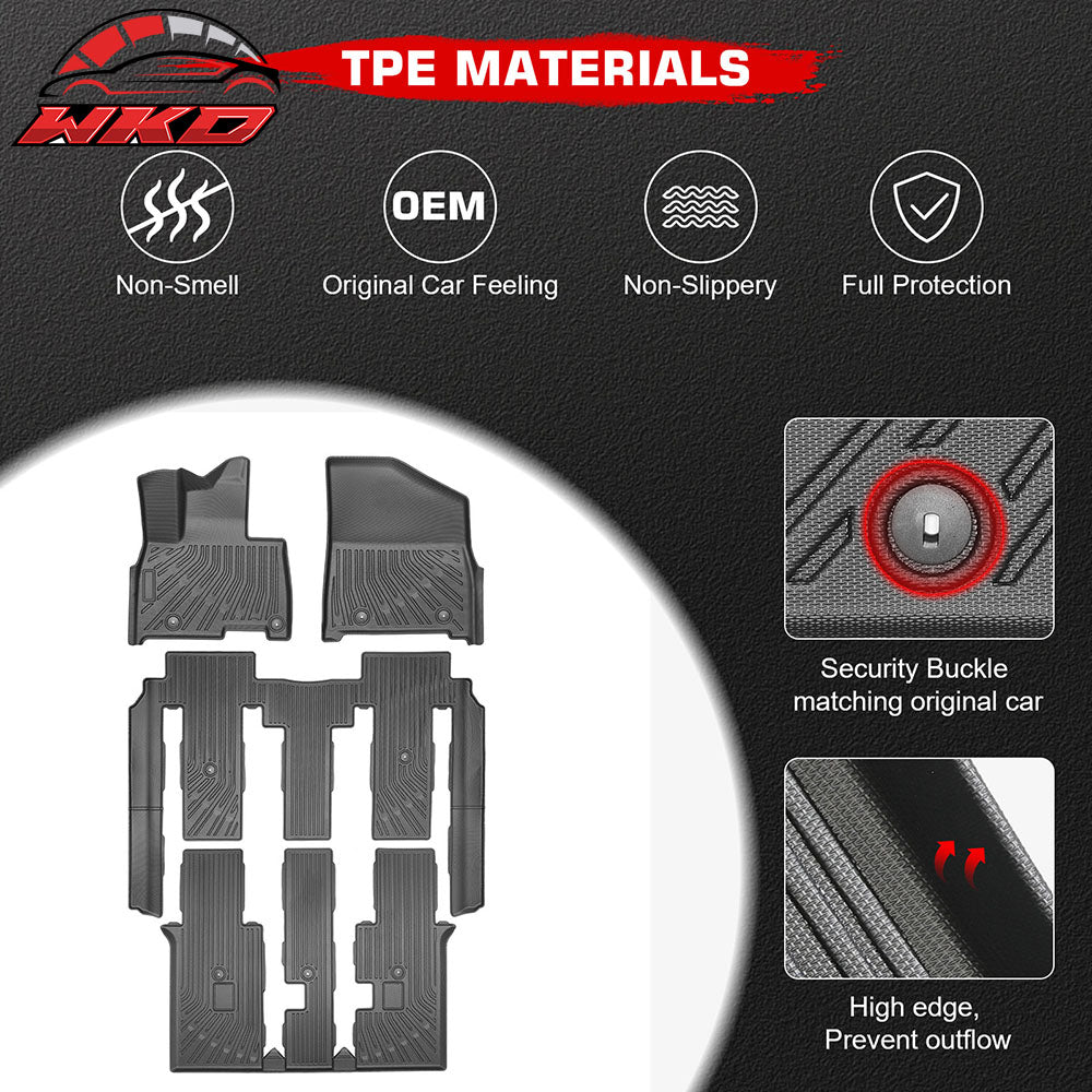 Fits 2025 Kia Carnival Hybrid 8-Seats Floor Mats TPE All Weather Carpet 3D Liner