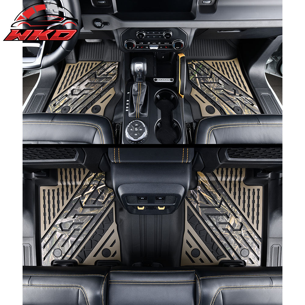 Fits 21-25 Ford Bronco 4DR TPE Floor Mats All Weather Liners Black w/ Camouflage