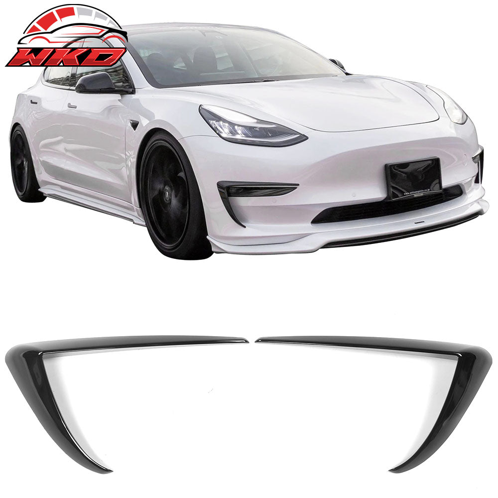 Fits 17-23 Tesla Model 3 Gloss Black Fog Light Lamp Trim Eyebrows Cover ABS Pair