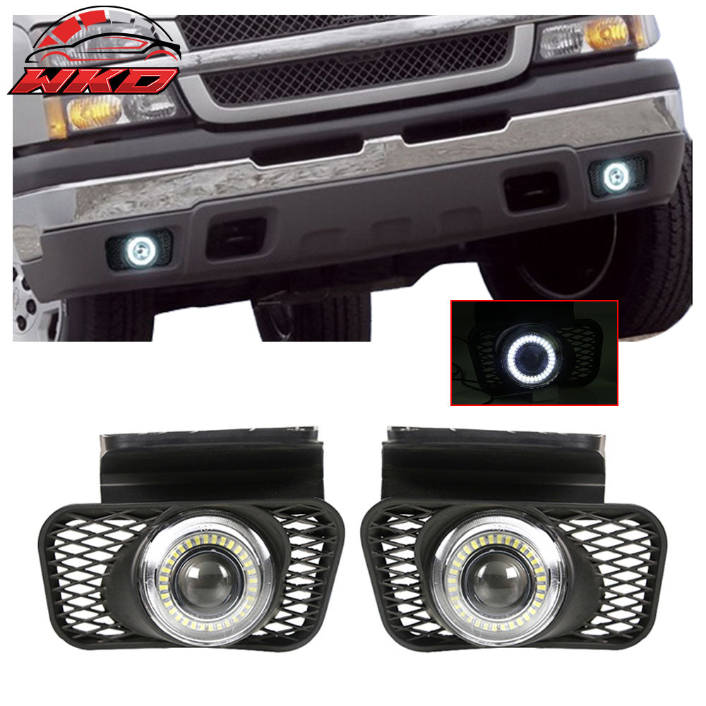Fits 03-07 Chevy Silverado 02-06 Avalanche LED Halo Projector Bumper Fog Lights