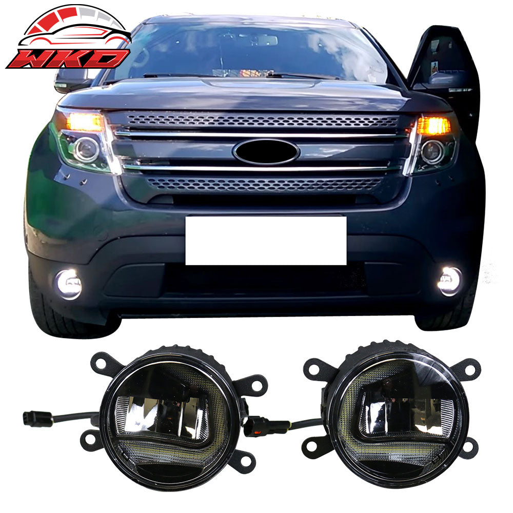 Fits 11-15 Ford Explorer 15-16 Fusion 09-15 Focus 2PC Clear LED Round Fog Lights