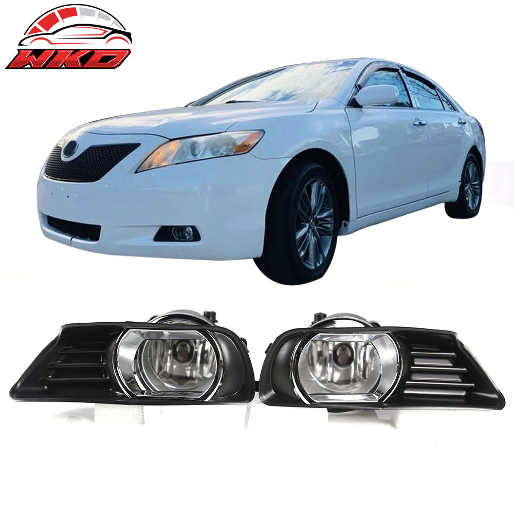 Fits 07-09 Toyota Camry Front Bumper Clear Fog Lights With Chrome Bezel