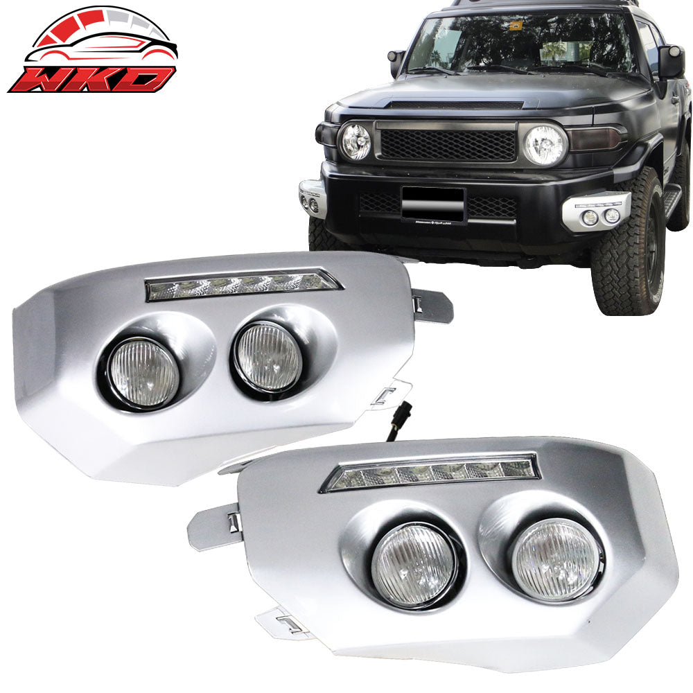 Fits 07-14 Toyota FJ Cruiser 2PCS Front Bumper Fog Lights Lamps DRL LR + RH