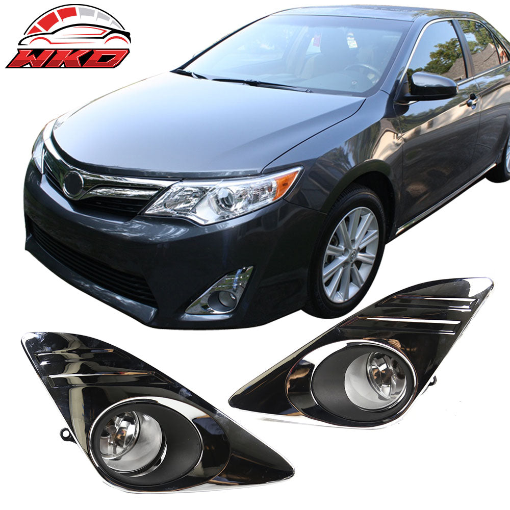 Fits 12-14 Toyota Camry Front Bumper Fog Lights Lamp Chrome W/Black Bezel+Switch