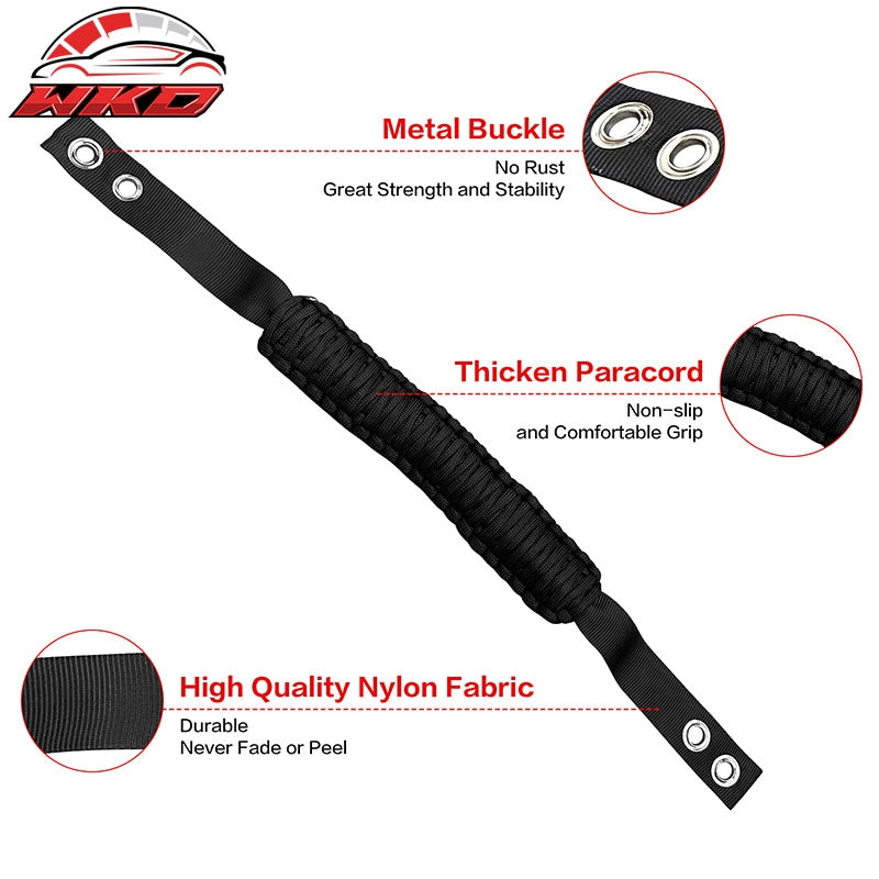 Fits 21-26 Ford Bronco 2/4Dr 2PC Black Nylon Roll Bar Grab Handles Paracord Grip