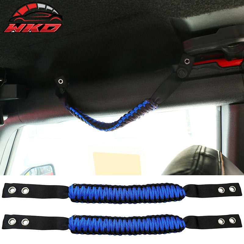 Fits 21-26 Ford Bronco 2/4Dr 2PCS Blue Nylon Roll Bar Grab Handles Paracord Grip