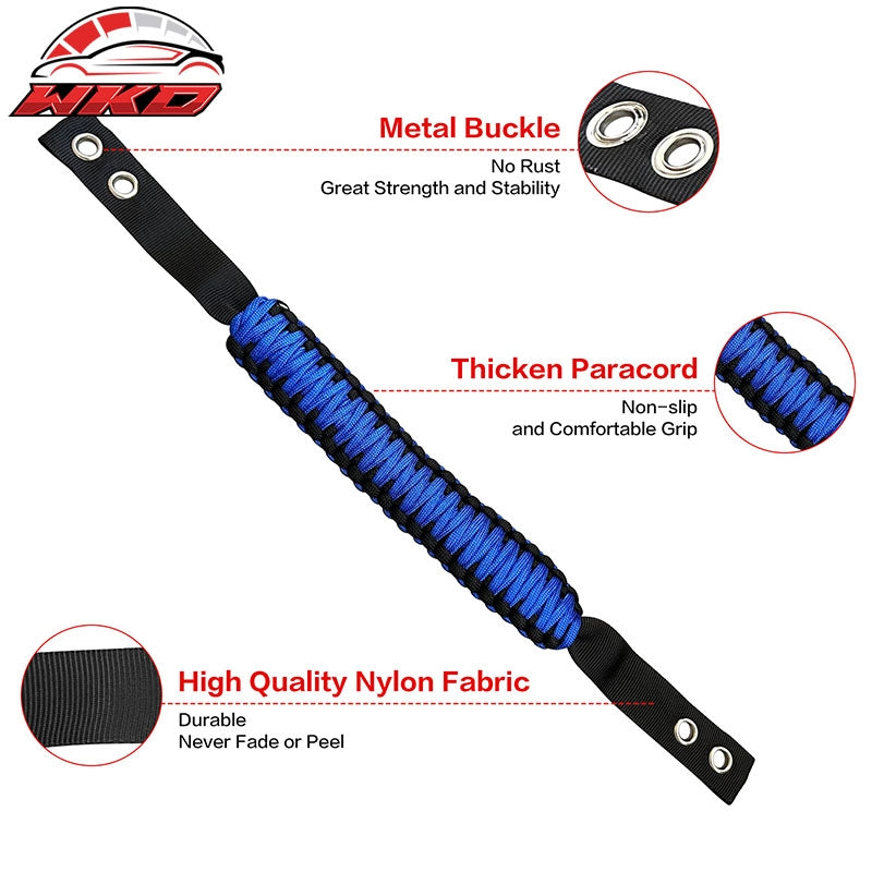 Fits 21-26 Ford Bronco 2/4Dr 2PCS Blue Nylon Roll Bar Grab Handles Paracord Grip
