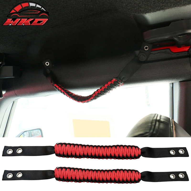 Fits 21-26 Ford Bronco 2/4Dr 2PCS Red Nylon Roll Bar Grab Handles Paracord Grip