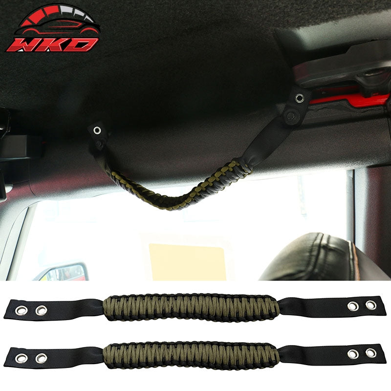 Fits 21-26 Ford Bronco 2PC Front Headrest Handle + 2PC Roll Bar Grab Green Nylon