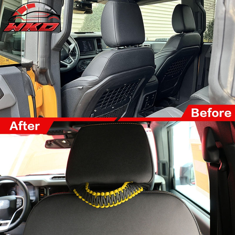 Fits 21-26 Ford Bronco Front Headrest Handles Roll Bar Grab Yellow Nylon 2PCS