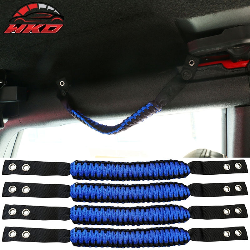 Fits 21-26 Ford Bronco 4PC Blue Nylon Roll Bar Grab Handles Paracord Grip Handle