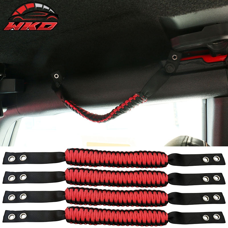 Fits 21-26 Ford Bronco 4PCS Red Nylon Roll Bar Grab Handles Paracord Grip Handle