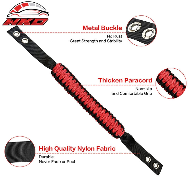 Fits 21-26 Ford Bronco 4PCS Red Nylon Roll Bar Grab Handles Paracord Grip Handle