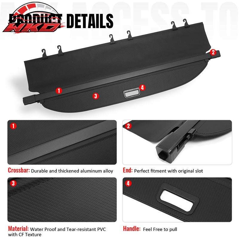 Fits 15-24 Ford Edge Retractable Rear Trunk Cargo Cover Carbon Fiber Texture
